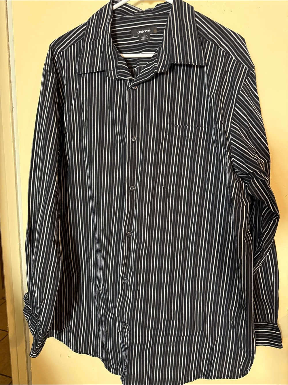 Claiborne Men’s Black and White Vertical Stripe Dress Shirt